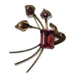 Sceptron 1940's Sterling Silver & Purple Stone Calla Lily Flower Designed Brooch